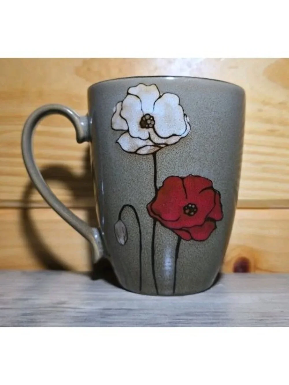 Pfaltzgraff 16 oz Painted Poppies Coffee Mugs Tea Cups Stoneware Coffee Bar